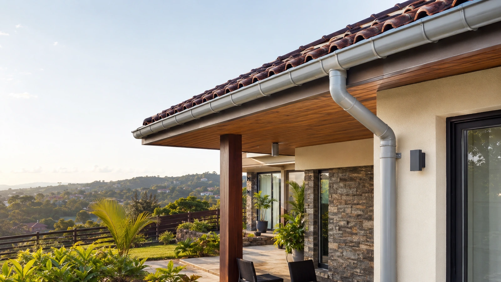 Completed gutter installation for roof-rainwater management