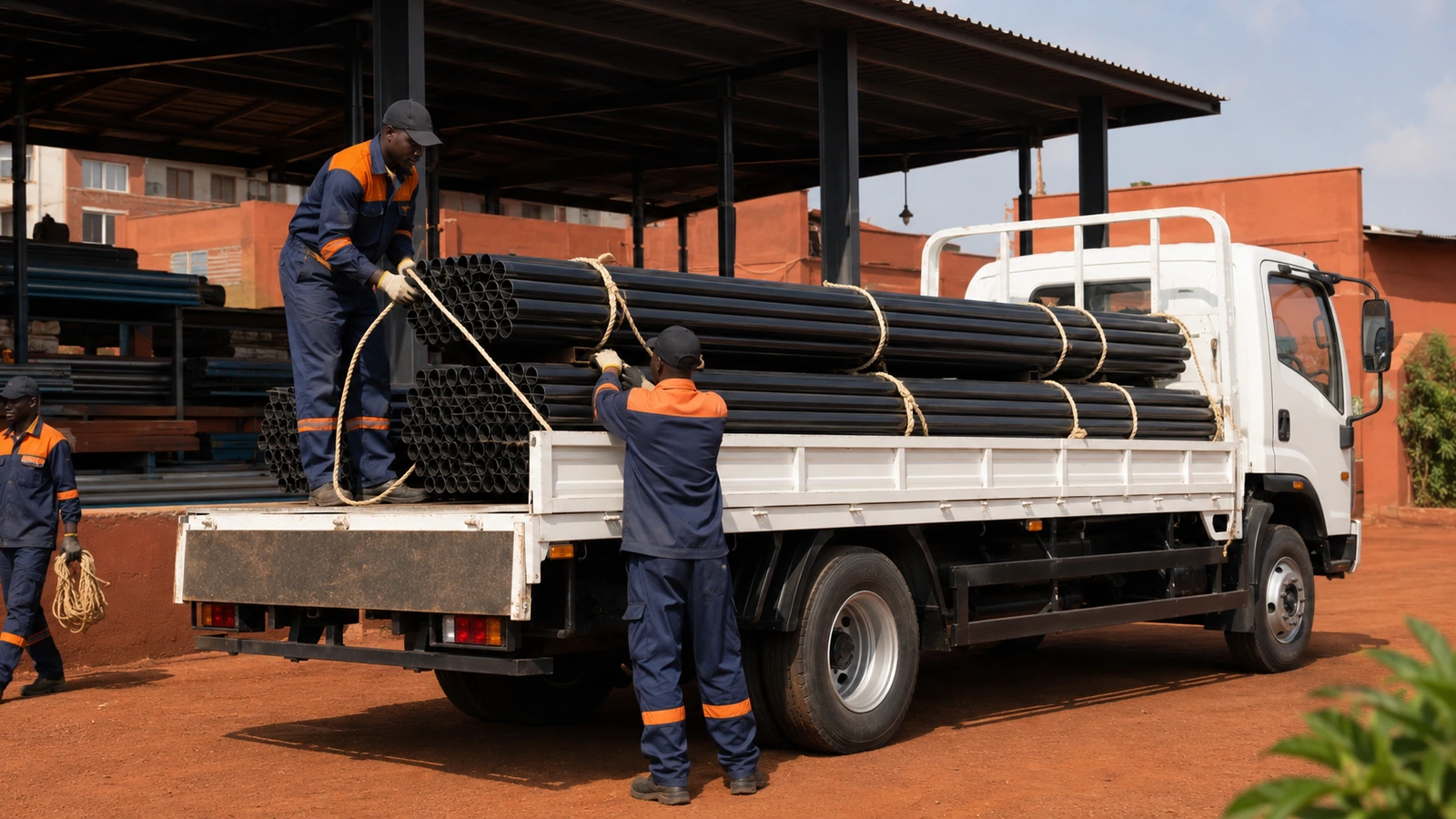 HDPE pipe bundles loaded for project delivery