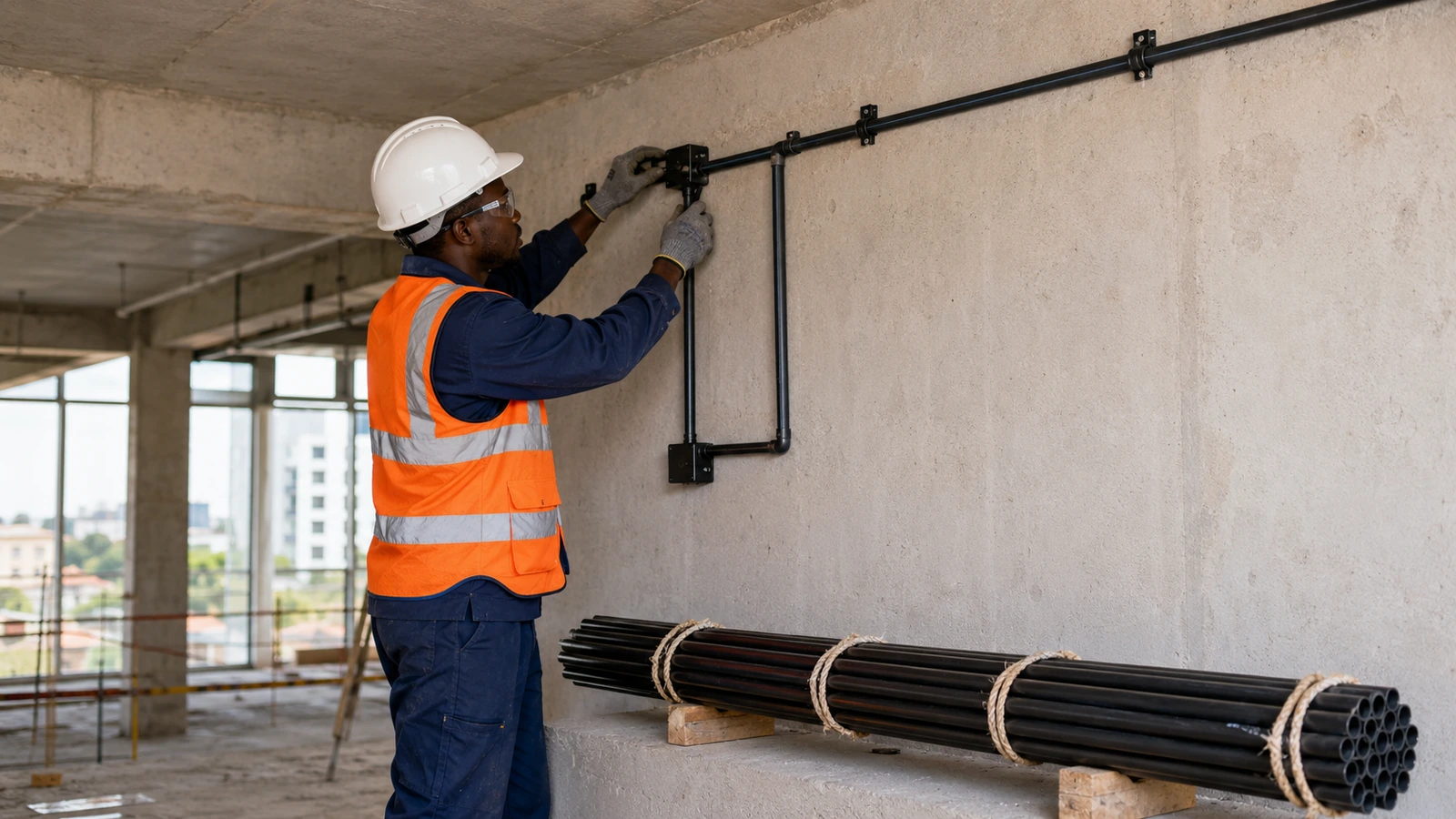 HDPE pipe installation in a building project