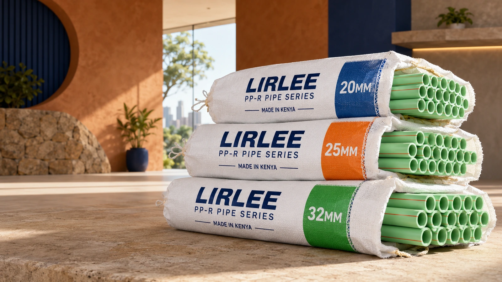 Packaged LIRLEE PP-R pipes prepared for handling