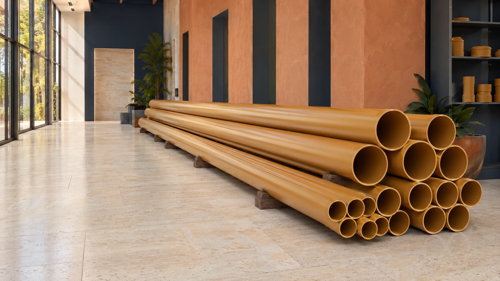 Small-diameter pressure pipes arranged for display